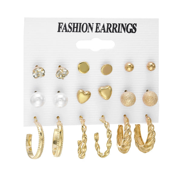 Jewelry White Pearl Geometric Star Rhinestone Metal Earrings Set With Heart Design