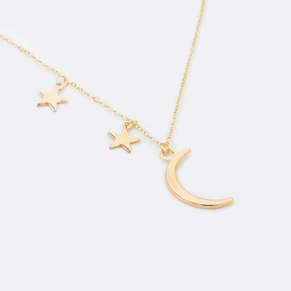 Jewelry Wholesale Romantic Couple Metal Moon Star Combination Women's Clavicle Necklace New Products