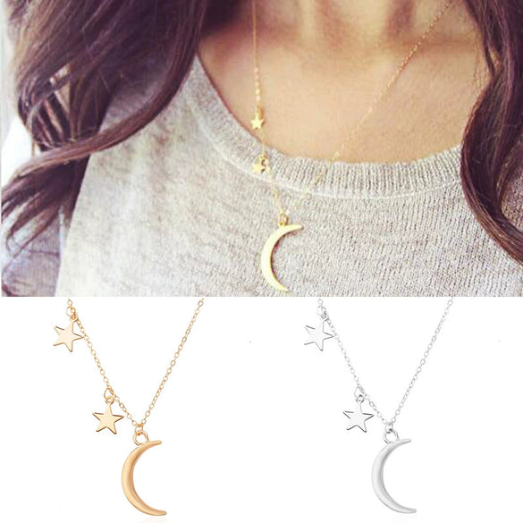Jewelry Wholesale Romantic Couple Metal Moon Star Combination Women's Clavicle Necklace New Products