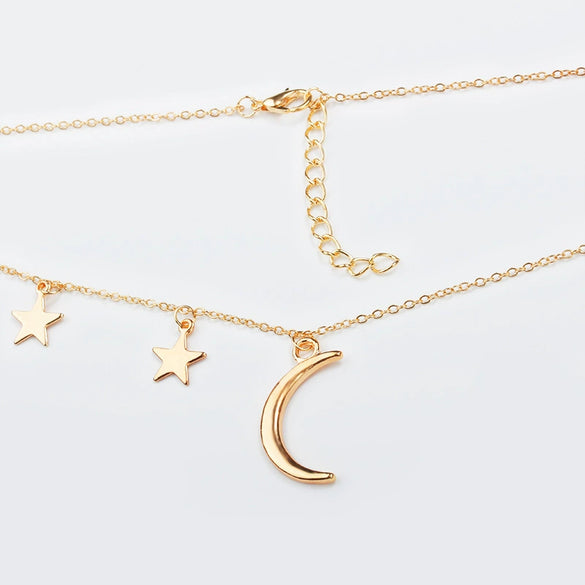 Jewelry Wholesale Romantic Couple Metal Moon Star Combination Women's Clavicle Necklace New Products