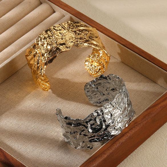 Jewelry Wide Bracelet Iron Gold Platinum Steel Color Geometric Electroplated Irregular Texture Open Fashion Personality