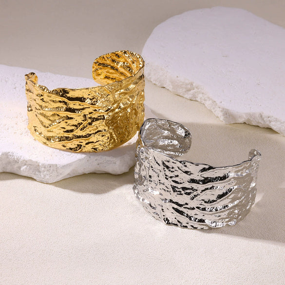 Jewelry Wide Bracelet Iron Gold Platinum Steel Color Geometric Electroplated Irregular Texture Open Fashion Personality