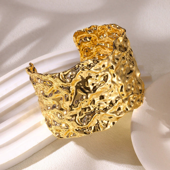 Jewelry Wide Bracelet Iron Gold Platinum Steel Color Geometric Electroplated Irregular Texture Open Fashion Personality