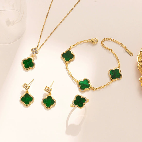 Jewelry Women Copper Titanium Steel Plants Flowers Electroplated Fourpiece Set Necklace Bracelet Earrings Ring