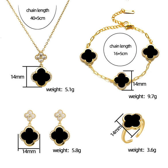 Jewelry Women Copper Titanium Steel Plants Flowers Electroplated Fourpiece Set Necklace Bracelet Earrings Ring