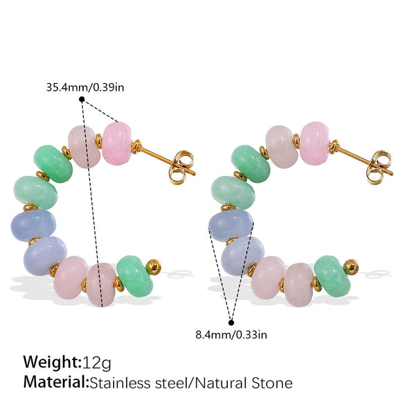 Jewelry Women Fashion Light Luxury Colorful Natural Stone Abacus Bead 316L Stainless Steel Electroplating Bracelet Earrings