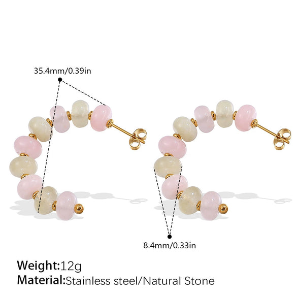 Jewelry Women Fashion Light Luxury Colorful Natural Stone Abacus Bead 316L Stainless Steel Electroplating Bracelet Earrings