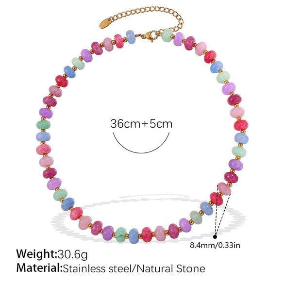 Jewelry Women Fashion Light Luxury Colorful Natural Stone Abacus Bead 316L Stainless Steel Electroplating Bracelet Earrings