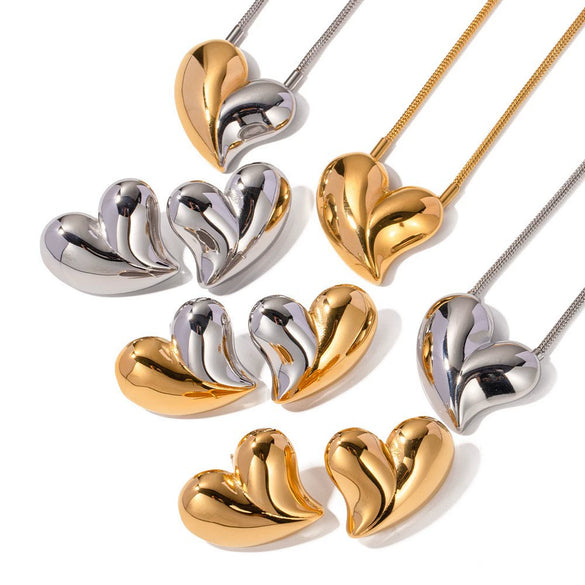 Jewelry Women Love Earrings Necklace Stainless Steel Vacuum Plated 18K Gold Non Fading With Love Drops Bell Pattern