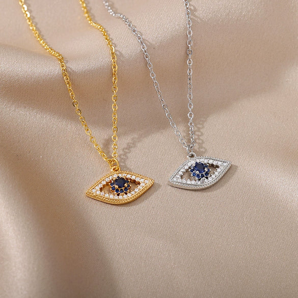 Jewelry Women's Clavicle Chain Copper Gold Plated With Blue Eye Pendant Devil's Eye Cross Chain