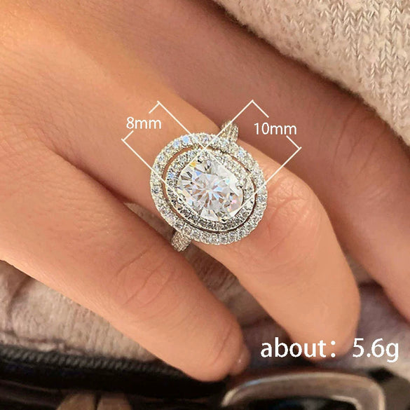 Jewelry Women's Copper Oval Zircon Rings With Geometric Style And Fully Inlaid Treatment