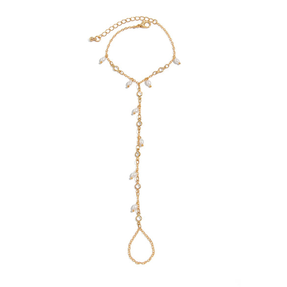 Jewelry Women's Geometric Crystal Pearl Beaded Copper Chain Finger Bracelet With Electroplating