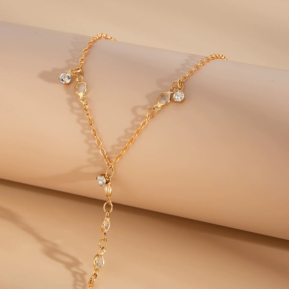 Jewelry Women's Geometric Crystal Pearl Beaded Copper Chain Finger Bracelet With Electroplating