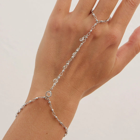 Jewelry Women's Geometric Crystal Pearl Beaded Copper Chain Finger Bracelet With Electroplating