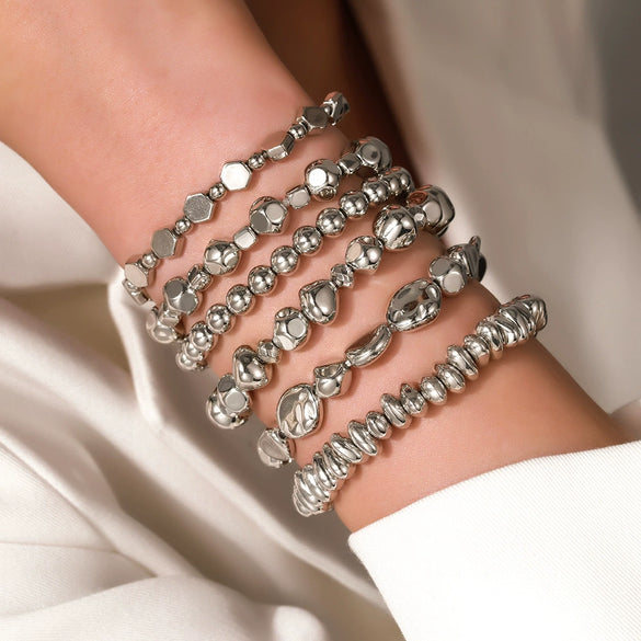 Jewelry Women's Handmade Geometric Ccb Multilayer Stacked Beads Elastic Rope Bracelet Suit