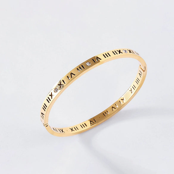 Jewelry Women's Hollow Digital Titanium Steel Bracelet Zircon Titanium Steel Roman Numeral Bracelet