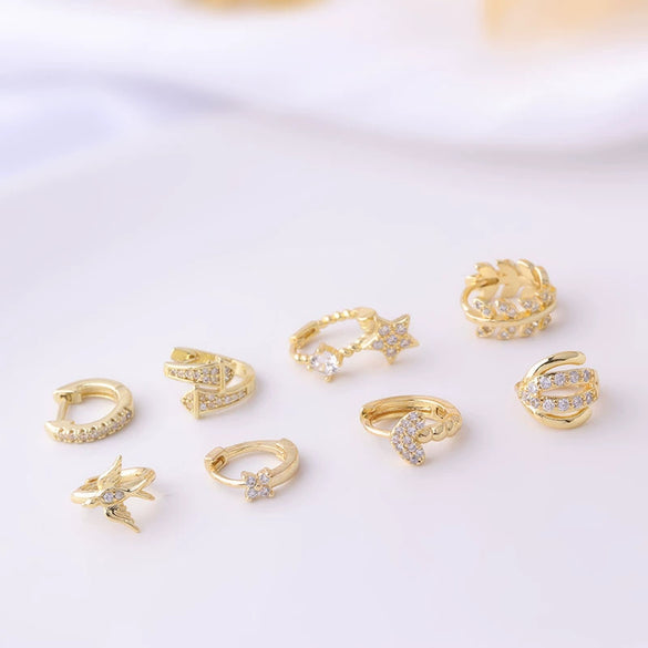 Jewelry Women's Metal Geometric Shape Microinlaid Zircon Ear Bone Small Ear Buckle Piercing Electroplated