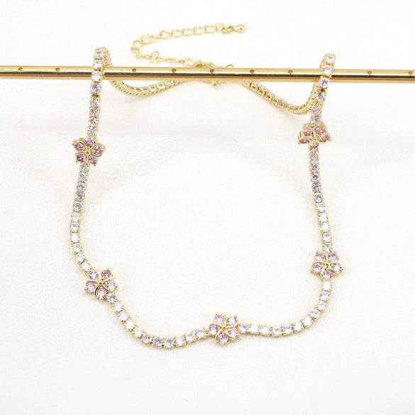 Jewelry Women's Necklace Copper Mixed Gem Inlay Zircon Flowershaped Vintage Geometric Pendant Sweater Chain