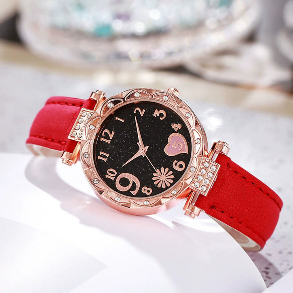 Jewelry Women's Quartz Watch Plastic Case Pu Strap Stainless Steel Buckle Round Dial Leisure Style