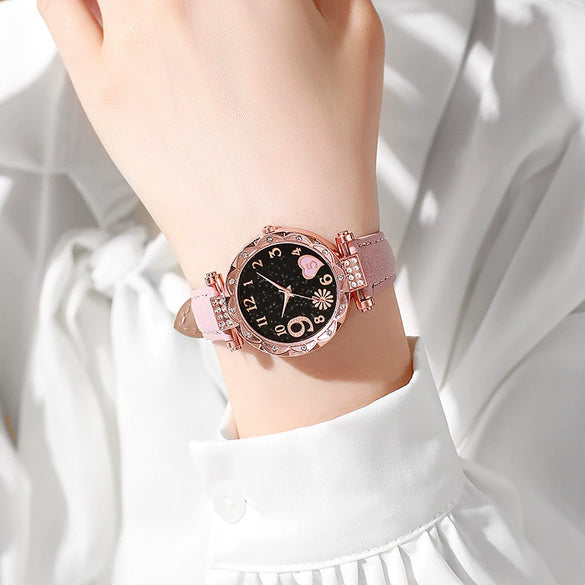 Jewelry Women's Quartz Watch Plastic Case Pu Strap Stainless Steel Buckle Round Dial Leisure Style