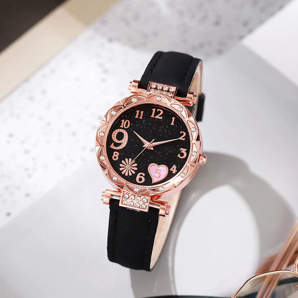 Jewelry Women's Quartz Watch Plastic Case Pu Strap Stainless Steel Buckle Round Dial Leisure Style