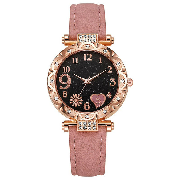 Jewelry Women's Quartz Watch Plastic Case Pu Strap Stainless Steel Buckle Round Dial Leisure Style