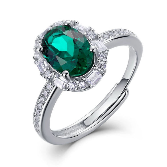 Jewelry Women's S925 Silver Ring Inlaid Cultivating Emeralds Geometric Style Set With Gems