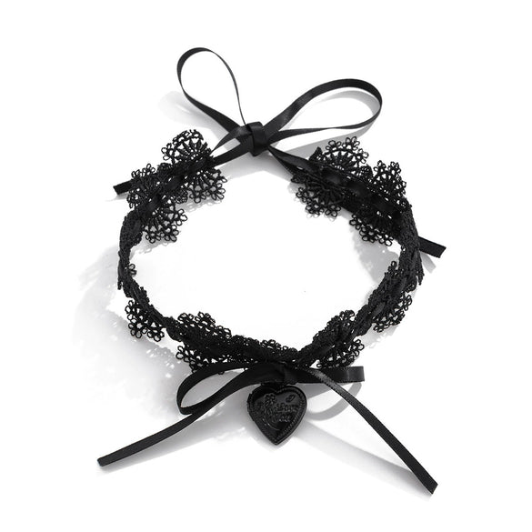 Jewelry Women's Sweet Cool Style Metal And Lace Necklace With Heart Shape Bow Tie And Geometric Pattern