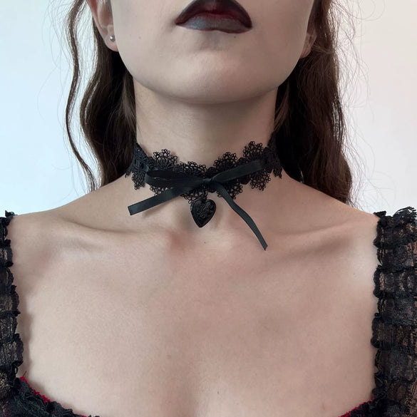 Jewelry Women's Sweet Cool Style Metal And Lace Necklace With Heart Shape Bow Tie And Geometric Pattern