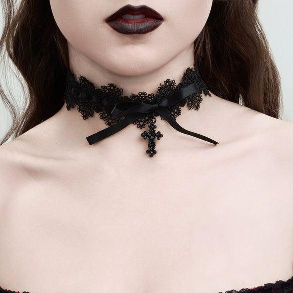 Jewelry Women's Sweet Cool Style Metal And Lace Necklace With Heart Shape Bow Tie And Geometric Pattern