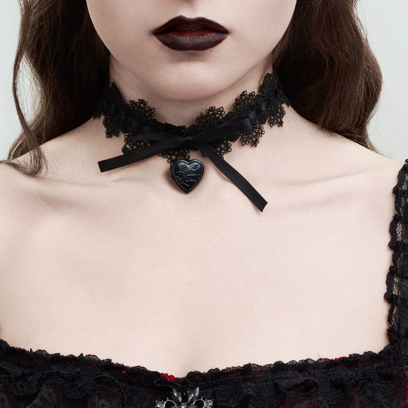 Jewelry Women's Sweet Cool Style Metal And Lace Necklace With Heart Shape Bow Tie And Geometric Pattern