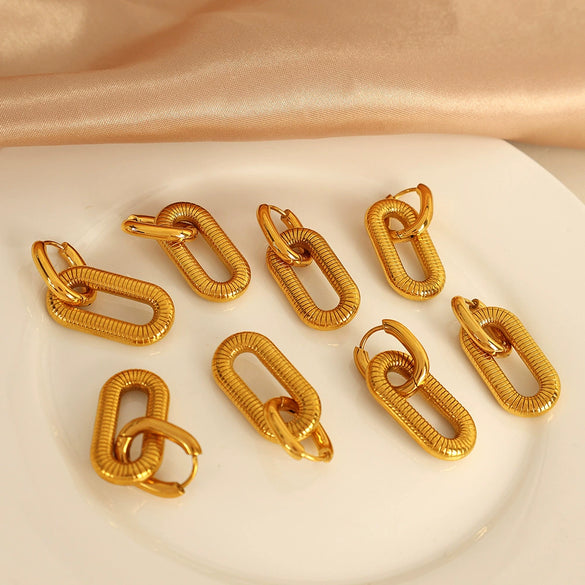 Jewelry Women's 316L Stainless Steel Fashion Geometric Square U Shape Double Ring Pendant Earrings Electroplated