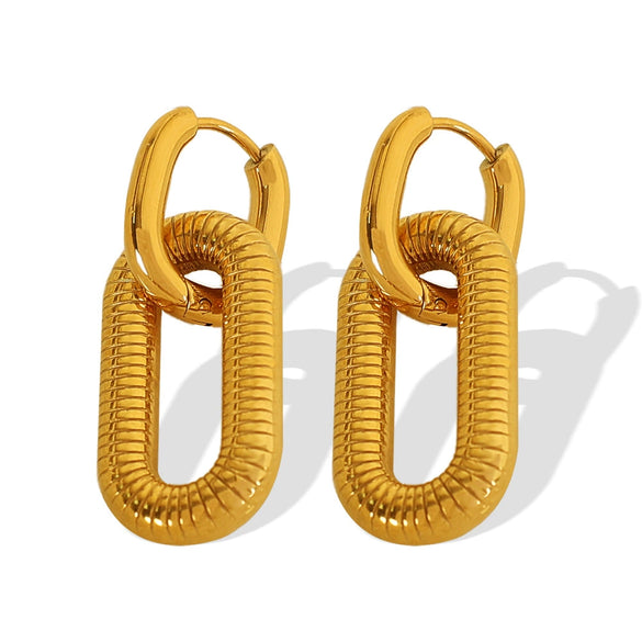 Jewelry Women's 316L Stainless Steel Fashion Geometric Square U Shape Double Ring Pendant Earrings Electroplated