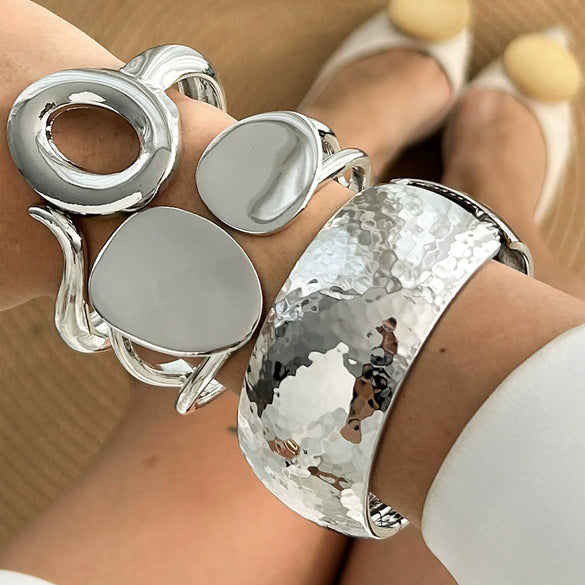 Jewelry Zinc Alloy Asymmetric Smooth Bracelet Heavy Industry Design Electroplating