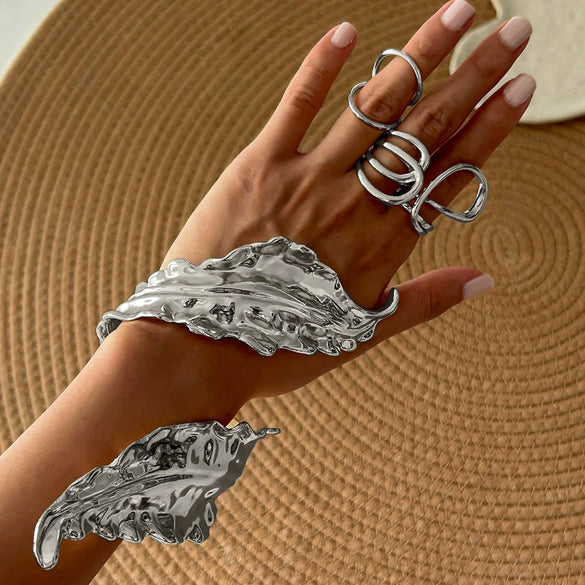 Jewelry Zinc Alloy Exaggerated Leaves Winding Opening Bracelet Electroplating