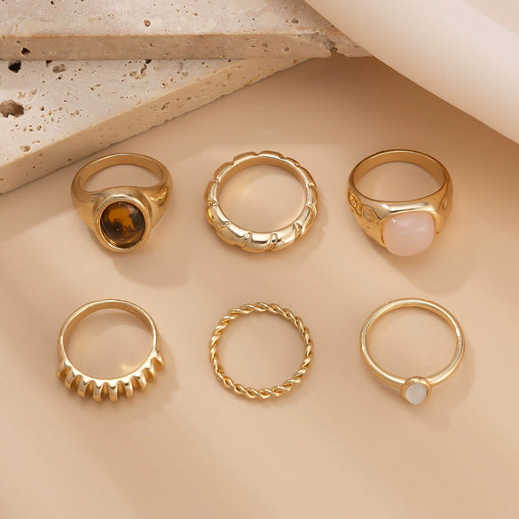 Jewelry Zinc Alloy Geometric Inlaid Ring Set Cold Style Electroplating For Women