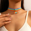 Jewelry Zinc Alloy Geometric Rainbow Pendant Clavicle Chain Multi Layer Couple Necklace