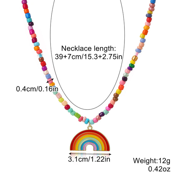 Jewelry Zinc Alloy Geometric Rainbow Pendant Clavicle Chain Multi Layer Couple Necklace