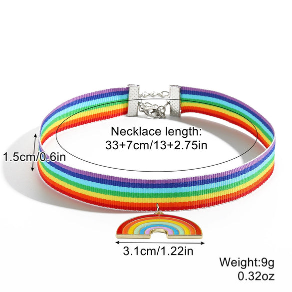 Jewelry Zinc Alloy Geometric Rainbow Pendant Clavicle Chain Multi Layer Couple Necklace