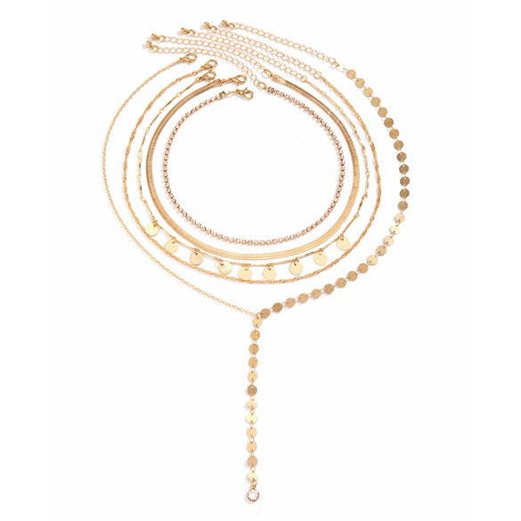Jewelry Zinc Alloy Geometric Snake Bone Chain Imitation Pearl Multi Layer Necklace For Women Electroplated