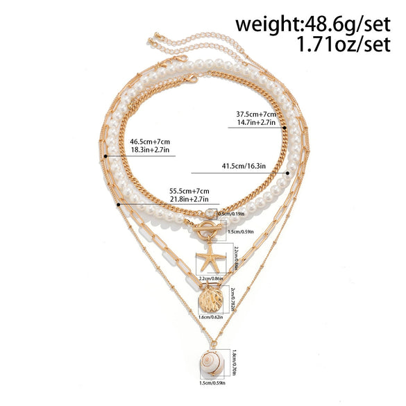 Jewelry Zinc Alloy Resin Beaded Necklace With Starfish Shell Star Shape Retro Electroplating For Women