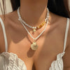 Jewelry Zinc Alloy Resin Beaded Necklace With Starfish Shell Star Shape Retro Electroplating For Women