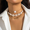 Jewelry Zinc Alloy Resin Beaded Necklace With Starfish Shell Star Shape Retro Electroplating For Women