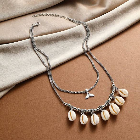 Jewelry Zinc Alloy Simple Style Electroplating Shell Pendant Necklace And Bracelet For Women