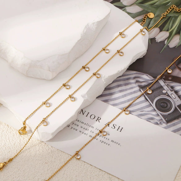 Jewelry Zircon Pendant Necklace And Bracelet Geometric Design Electroplated
