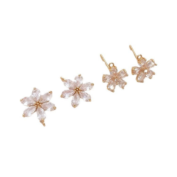 14K Gold Color Retention Natural Zircon Floral Jewelry Set Flower Pendant Ring And Earrings Handmade Diy Jewelry Accessories