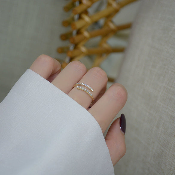 14K Gold Plated Cross Drilled Zirconium Fine Finger Ring Opening Ring For Women With Geometric Pattern Electroplating Treatment Metal Material