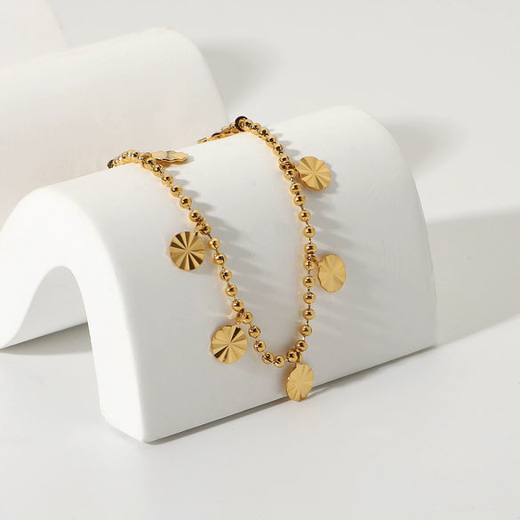 18K Gold Plated 316L Stainless Steel Beaded Petal Disc Pendant Anklet Accessories For Women