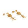 18K Gold Plated Natural Pearl Leaf Design Geometric Stainless Steel Earrings With Vacuum Plating In Furnace 18K Electroplating