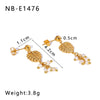 18K Gold Plated Natural Pearl Leaf Design Geometric Stainless Steel Earrings With Vacuum Plating In Furnace 18K Electroplating